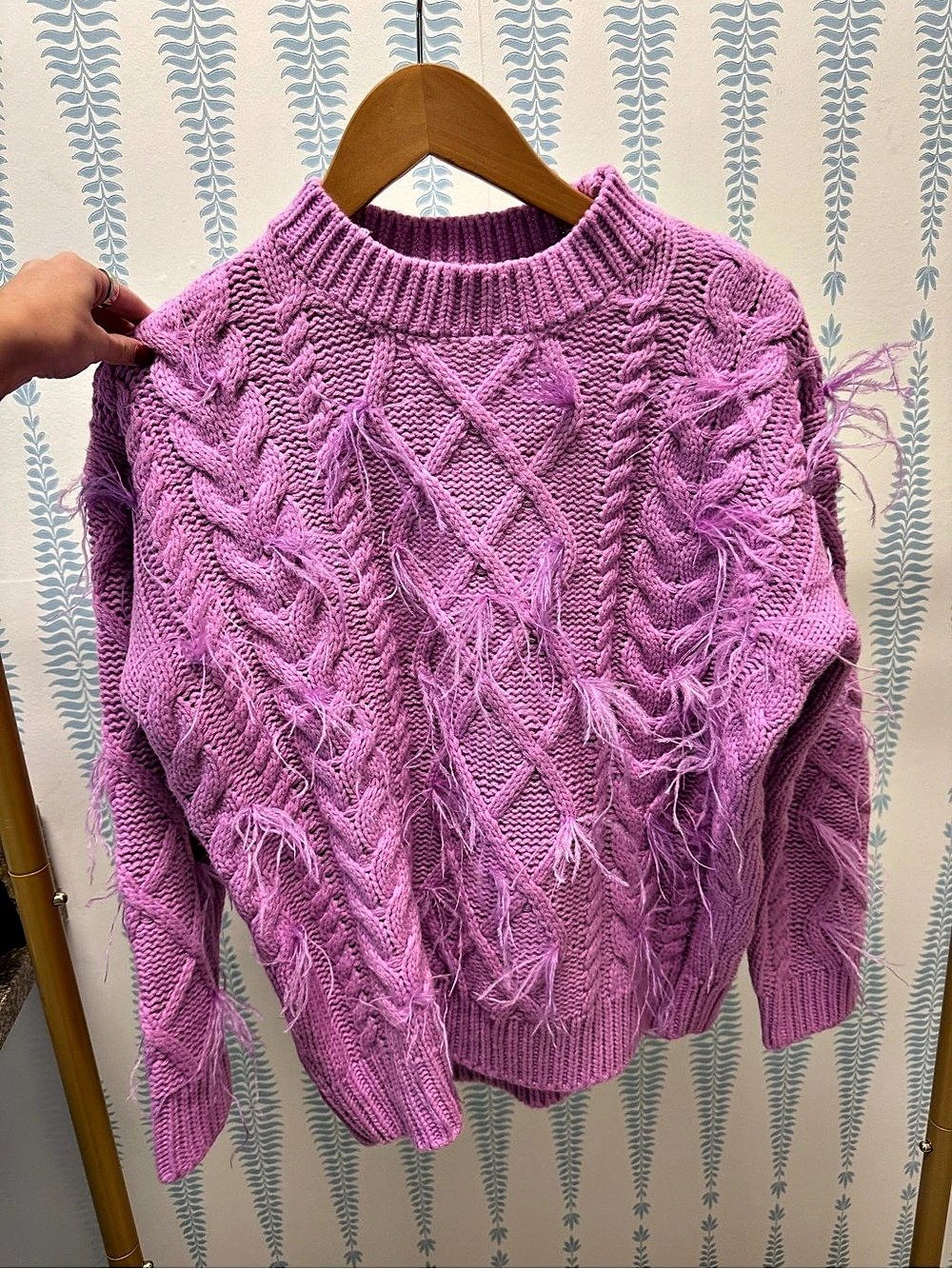 endless rose Feather Detail Sweater Cable Knit Purple XS